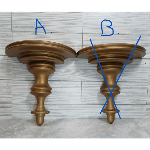 One Vintage Gold Tone Wood Wall Sconce Shelf, 8" Floating Knick Knack Display - Picture 5 of 9